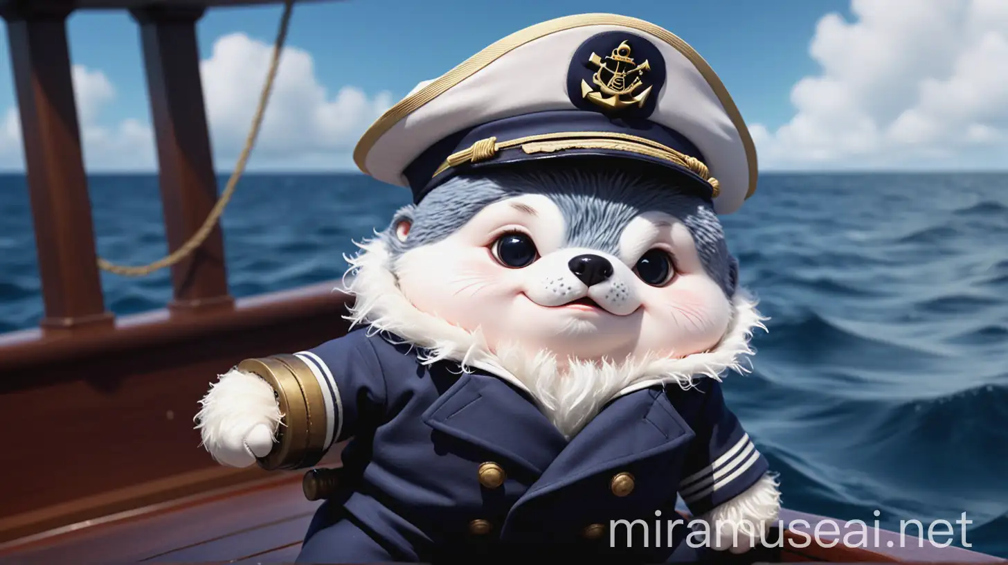 new borned sea captain looks like little baby but with face sea wolf wearing also captain cap