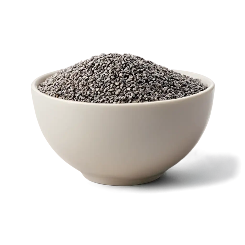 a white round bowl full of chia seeds and have studio light