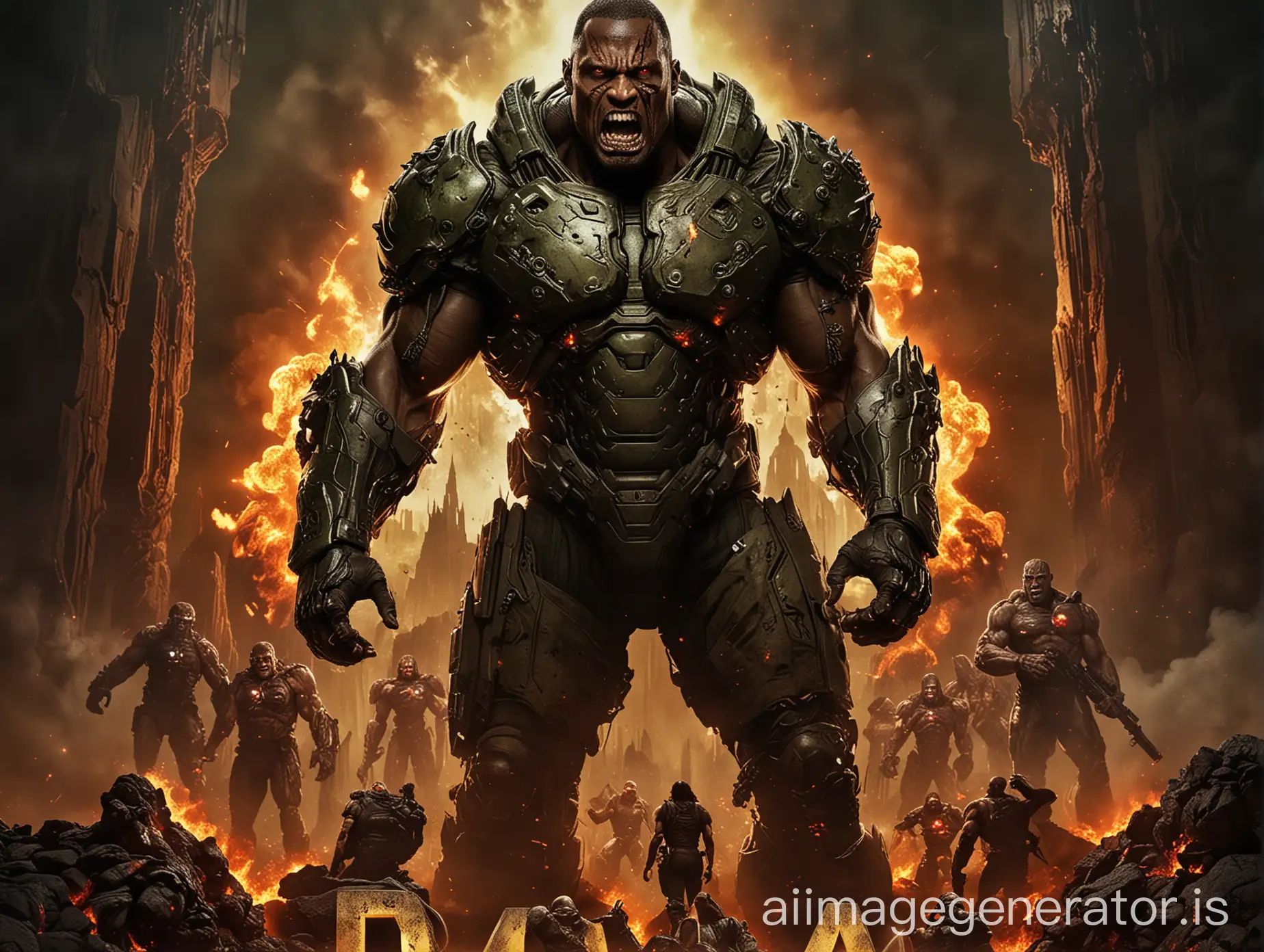 DOOM hollywood movie poster,  Live Action Movie, Dwayne Johnson, monster, dark night