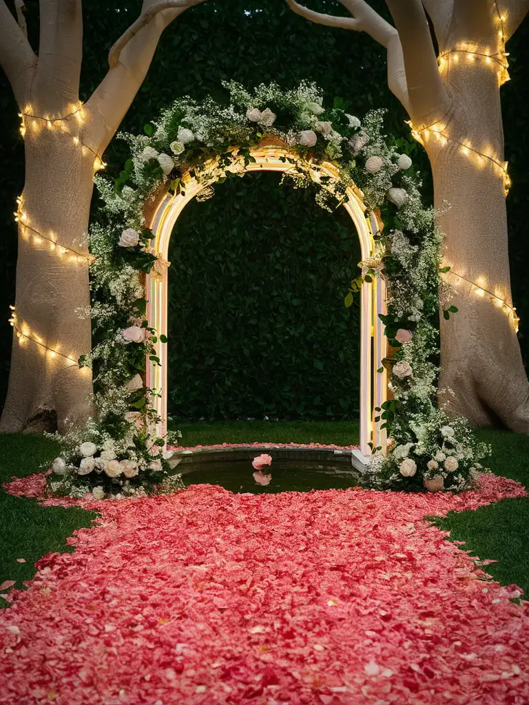 Elegant Wedding Photo Backdrop with Floral Arrangements