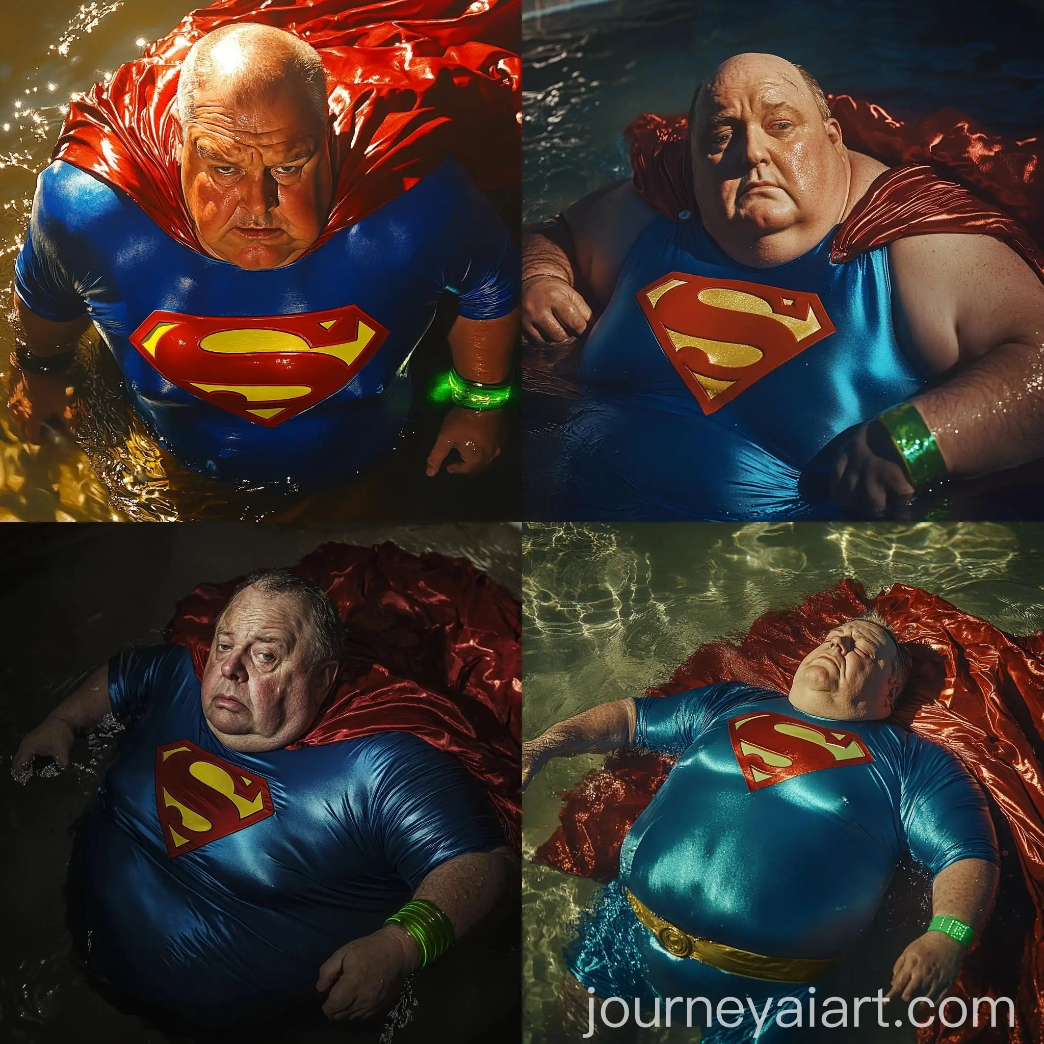 Elderly-Superman-Costume-Portrait-in-Shallow-Pool