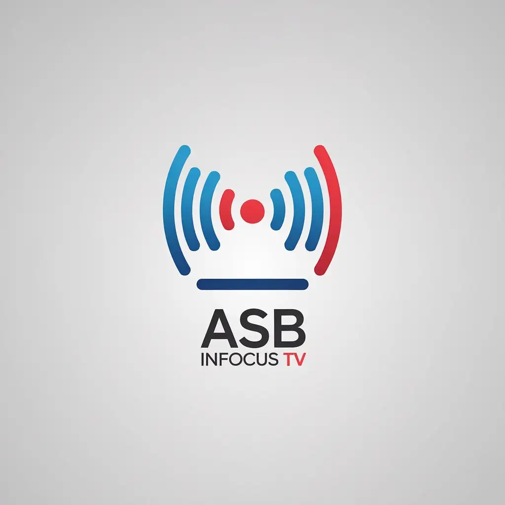 LOGO Design for ASB InFocus TV Minimalistic Typography with Electromagnetic Waves in Blue Red and White