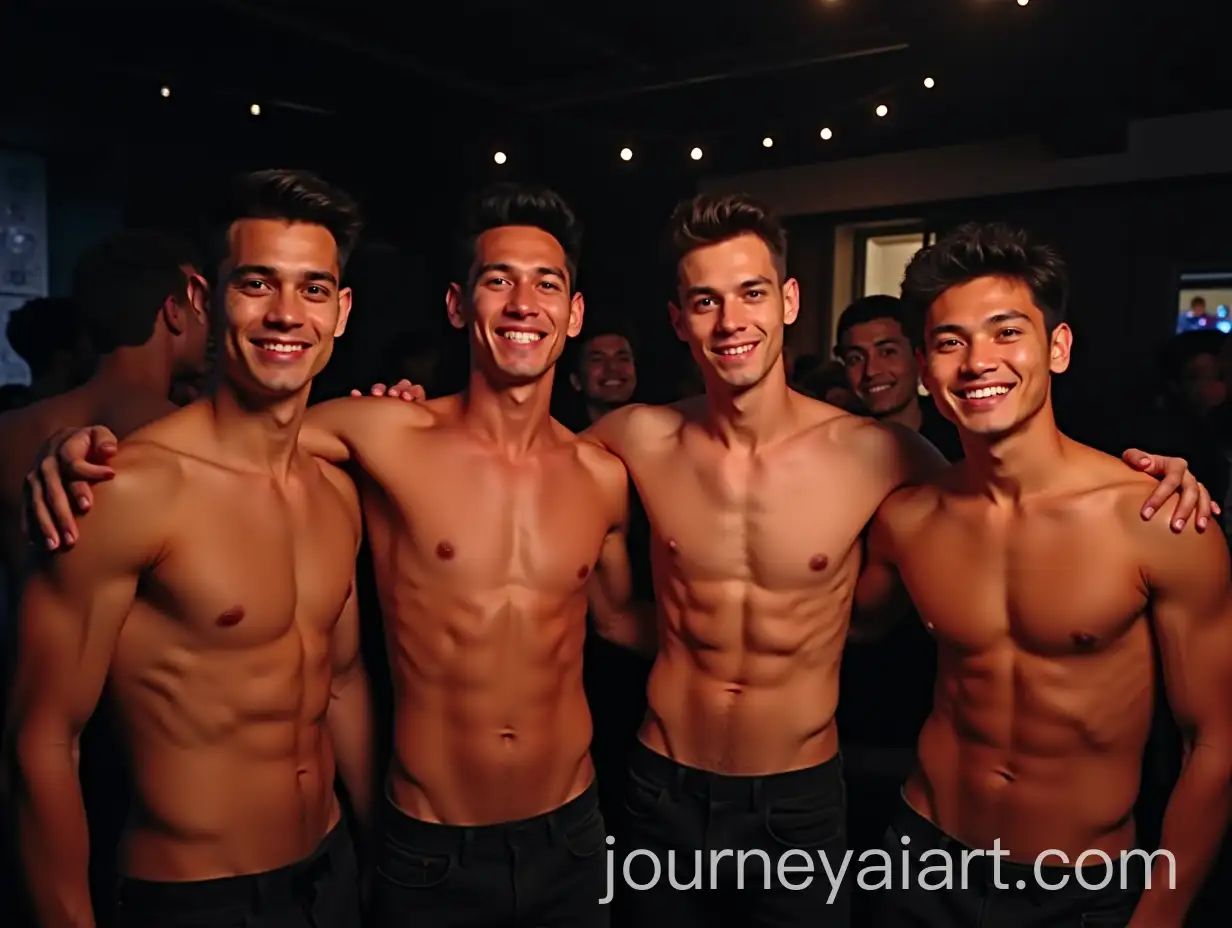 Group-of-Four-Shirtless-Asian-Men-with-Toned-Physiques-at-a-Party-in-a-Dimly-Lit-Room