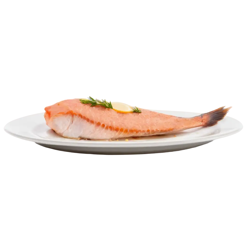 Delicious-Fillet-of-Red-Fish-on-a-Plate-with-Lemon-HighQuality-PNG-Image