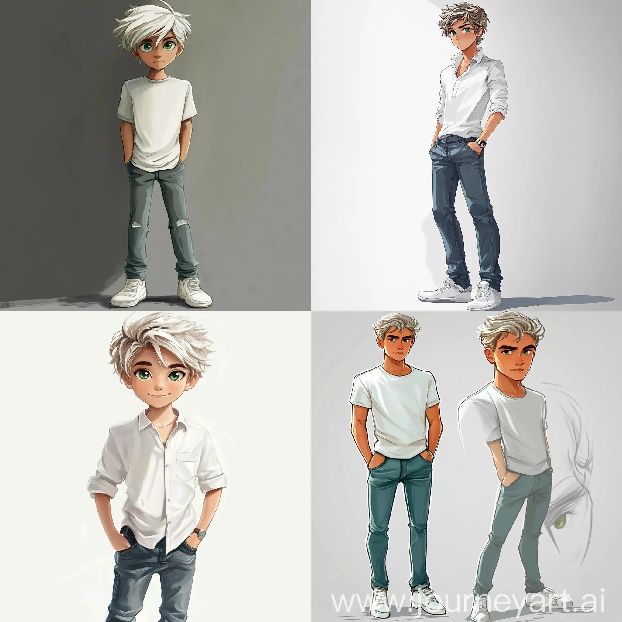 Boy-with-Fair-Hair-and-Green-Gray-Eyes-in-Casual-White-Shirt-and-Jeans