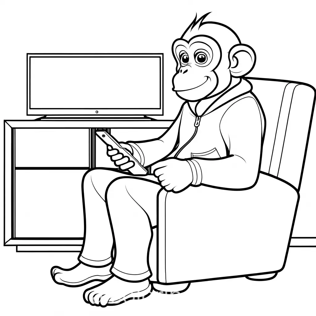 Monkey-Watching-TV-with-Remote-Control-Coloring-Page