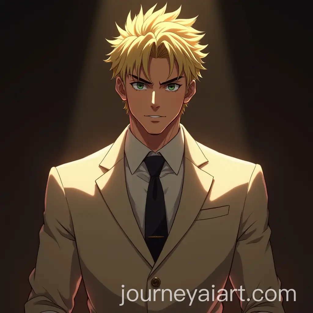 Man-with-Blonde-Hair-in-Ivory-Suit-Smug-Look-and-Dramatic-Lighting