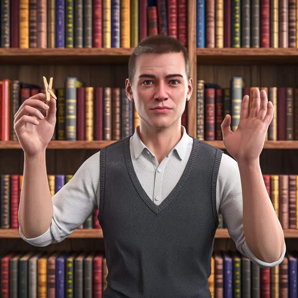 Curious-Young-Man-Holding-a-Pin-in-Front-of-3D-Books