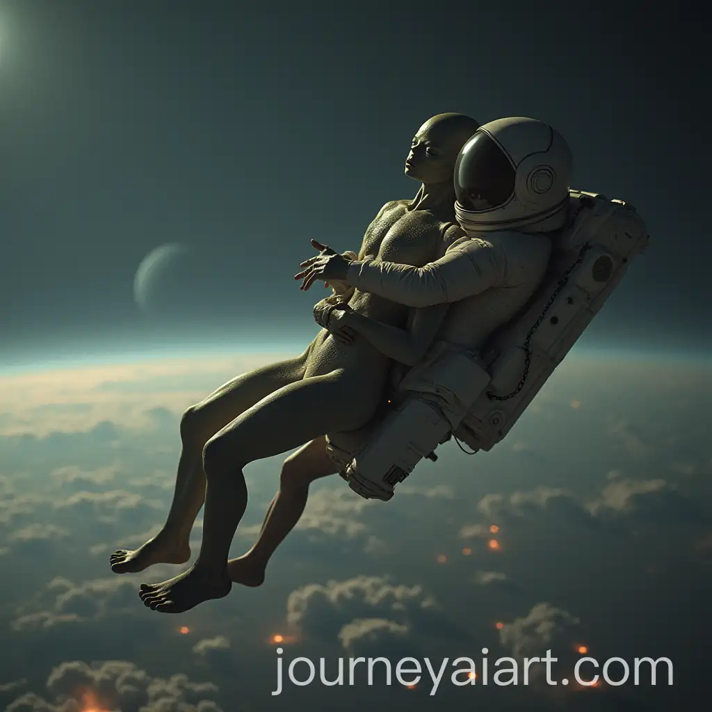 Alien-Embracing-Astronaut-in-Space-After-Ship-Explosion