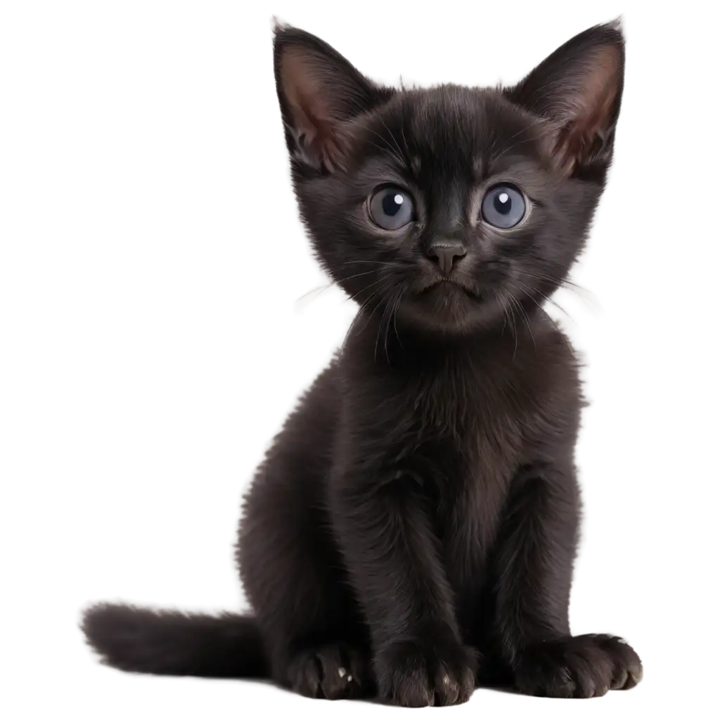 PNG-Image-of-a-Black-Kitten-Sitting-with-Head-Bent-Horizontally