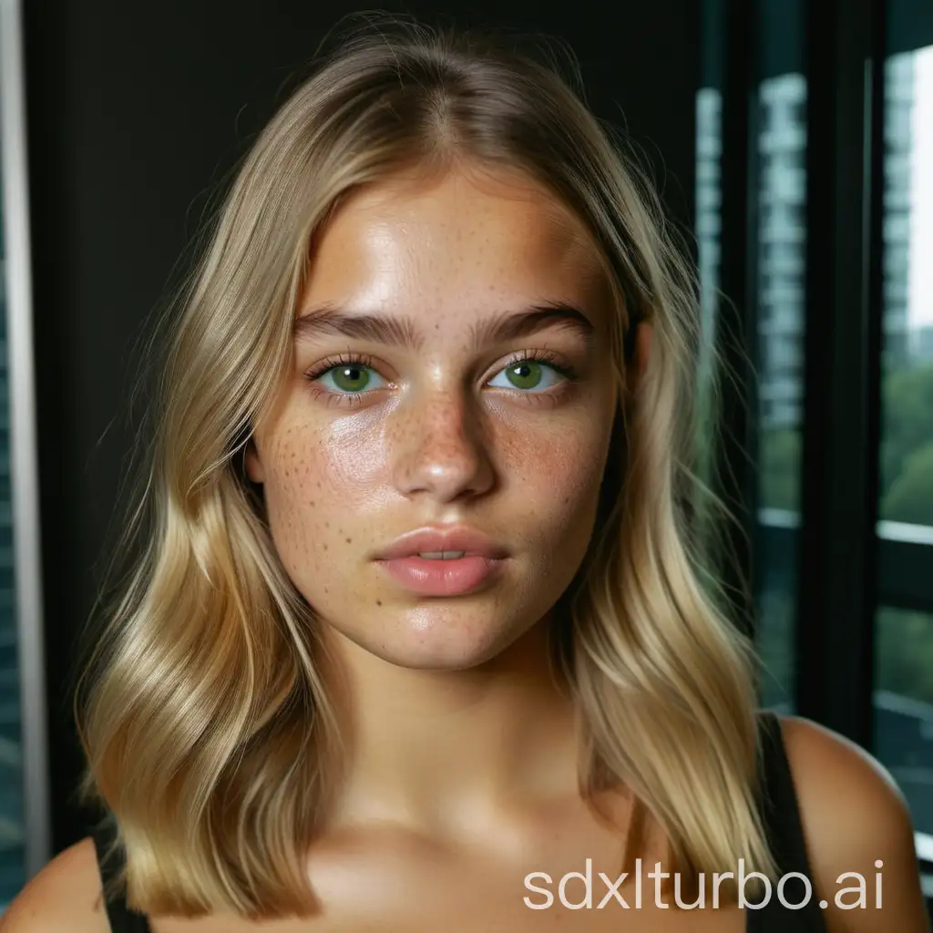 Blonde-Girl-with-Curtain-Bangs-and-Freckles-Posing-in-Modern-Office