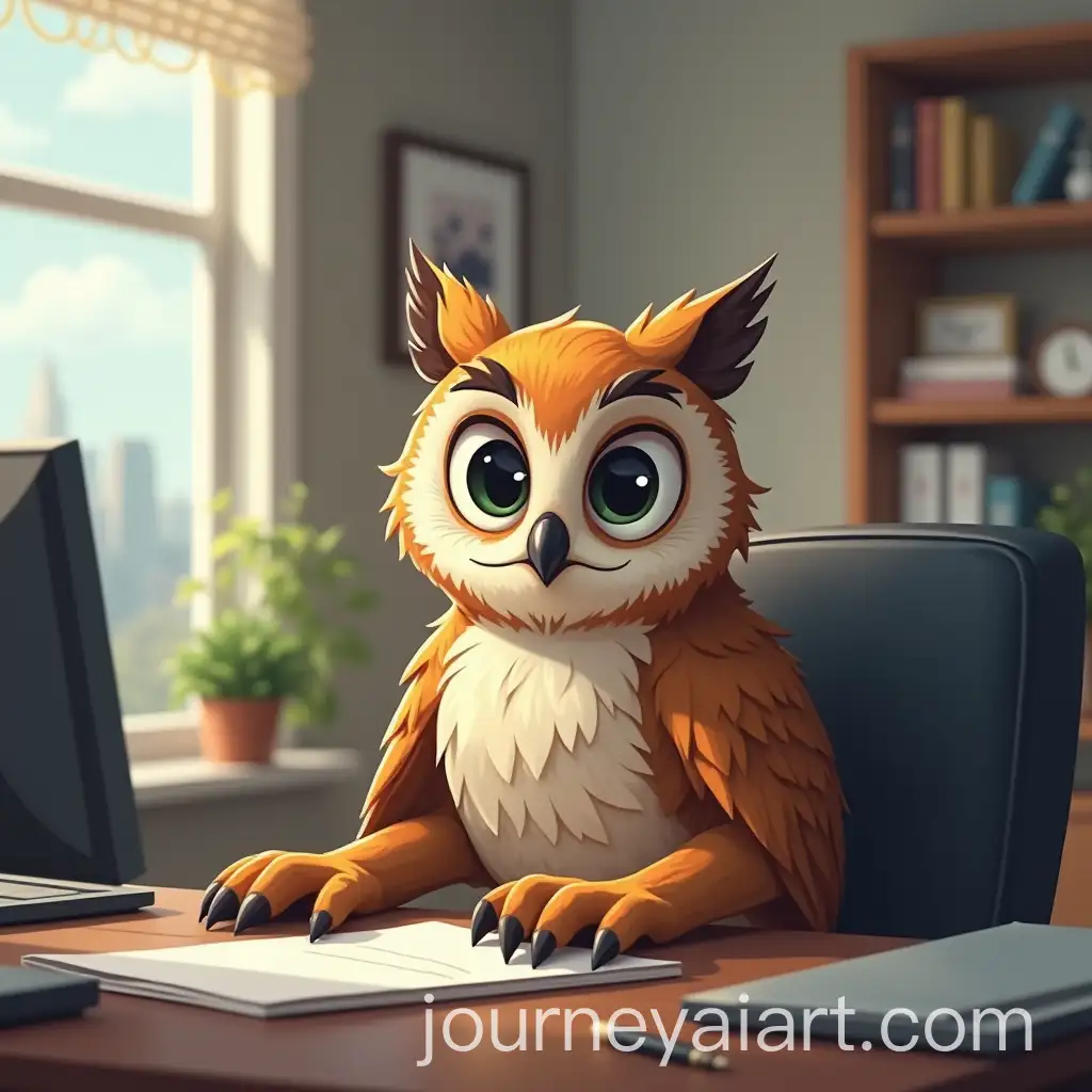 Office-Scene-Adult-Owl-Customer-Service-at-Desk