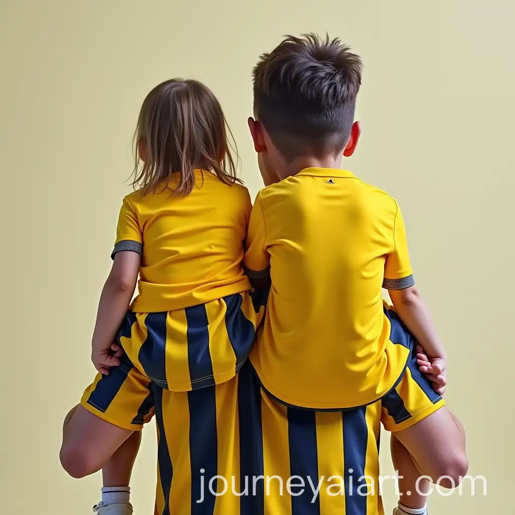 Father-Carrying-Daughter-in-Yellow-and-Navy-Striped-Soccer-Jerseys