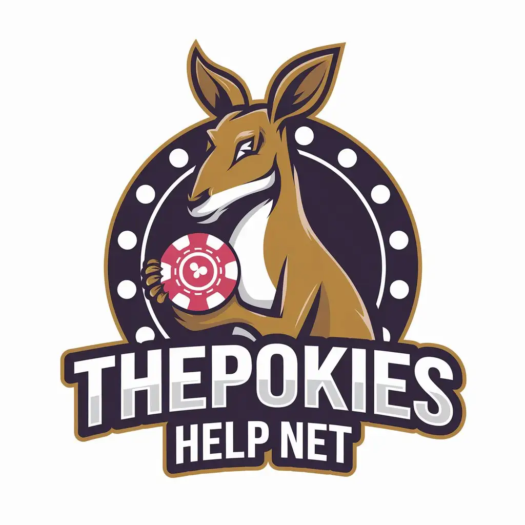 LOGO Design for ThePokies Help Net Vector Logo Featuring Kangaroo and Casino Elements