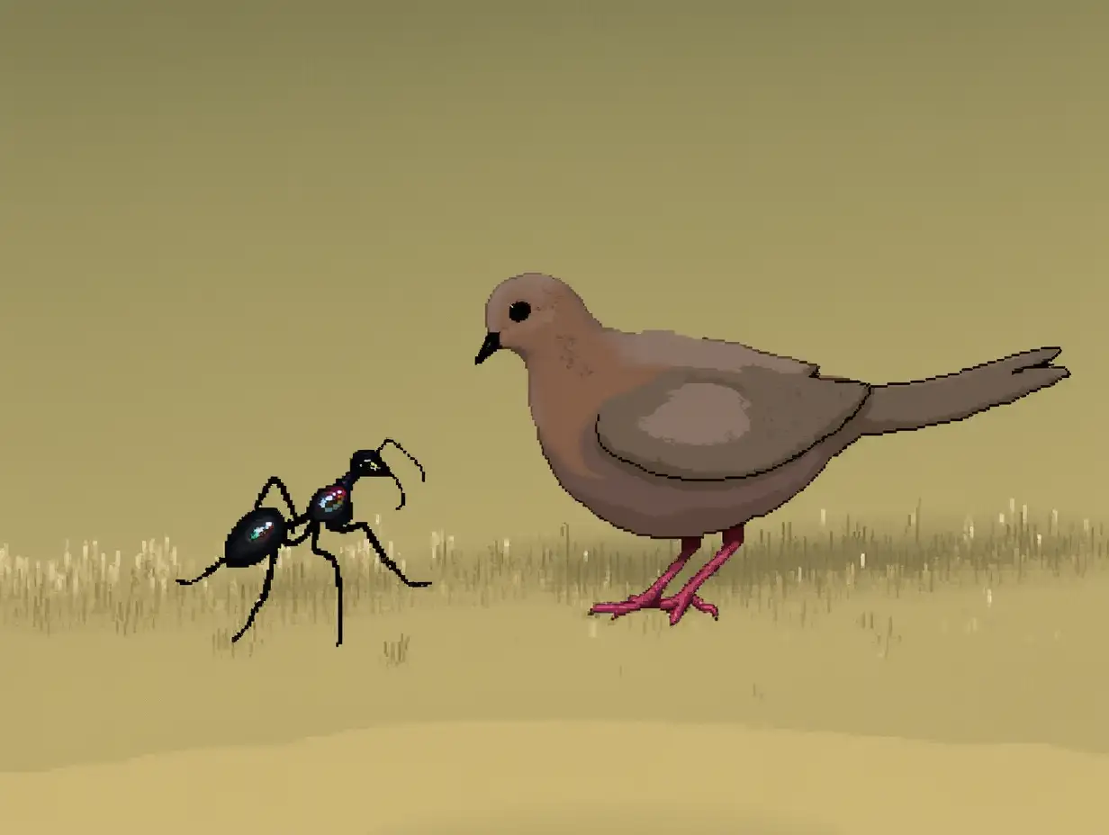 The-Ant-Helping-the-Dove-in-a-Forest-Scene