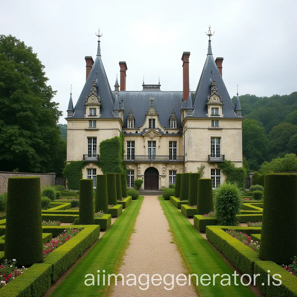 Old-Chteau-in-NeoLouis-XIII-Style-with-French-Garden-Courtyard-and-Forest-Path