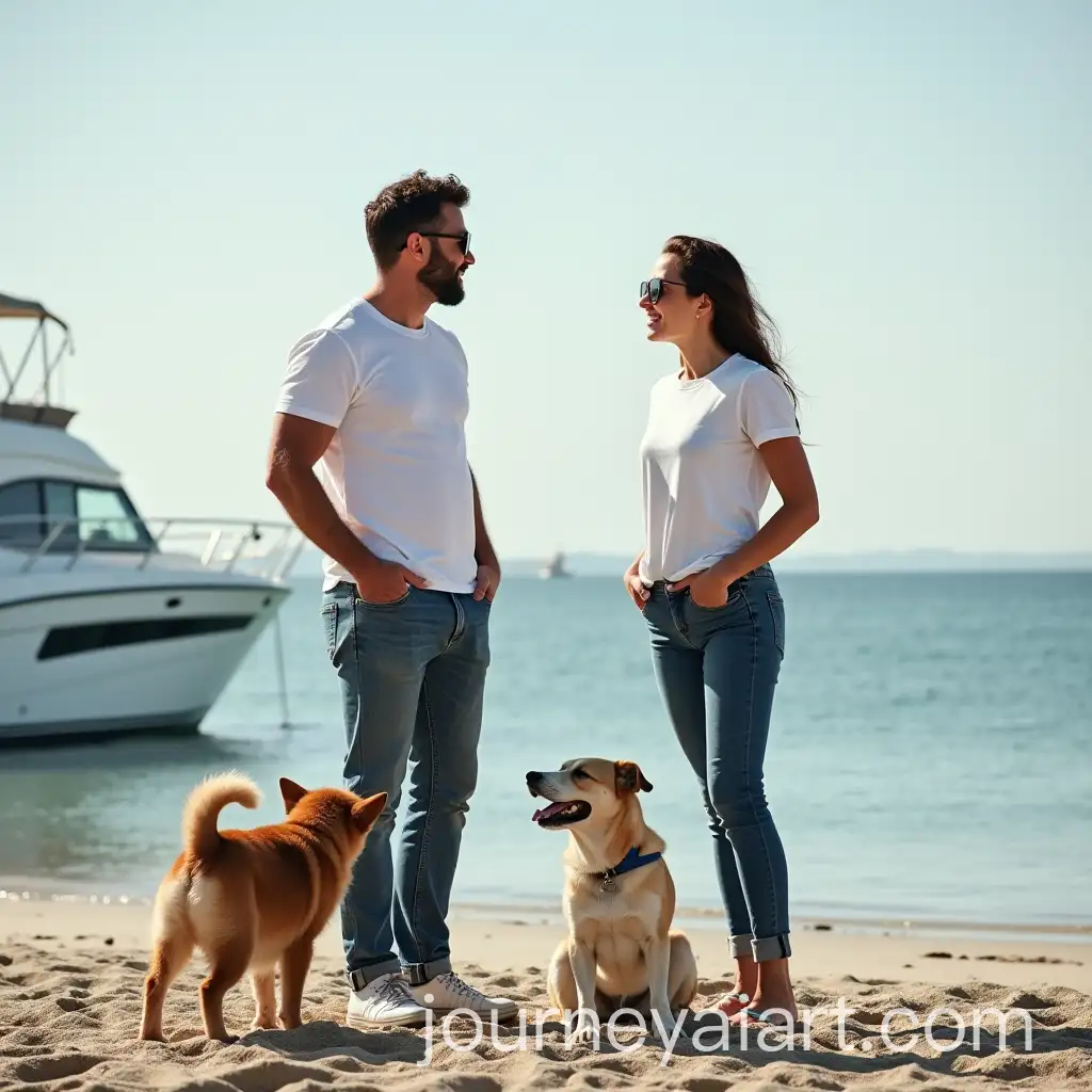 Couple-Standing-on-an-Island-with-Boat-and-Dog