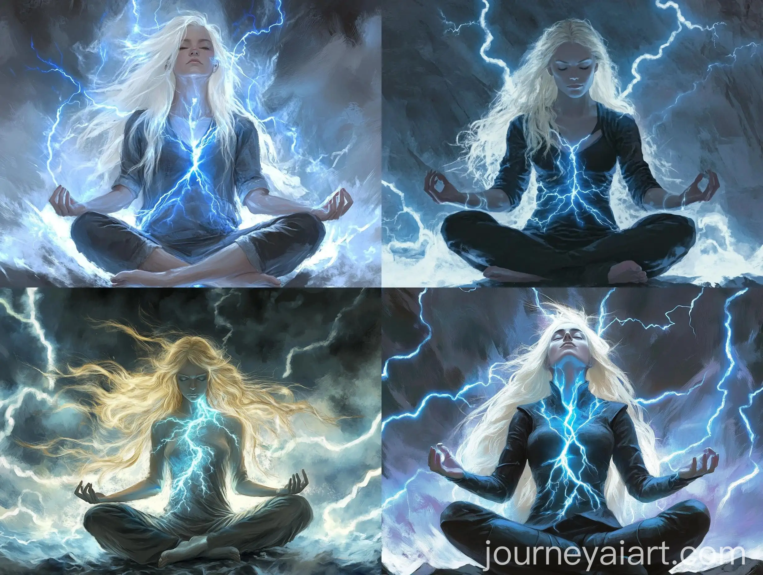 Platinum-Blonde-Female-Meditating-with-Lightning-Veins