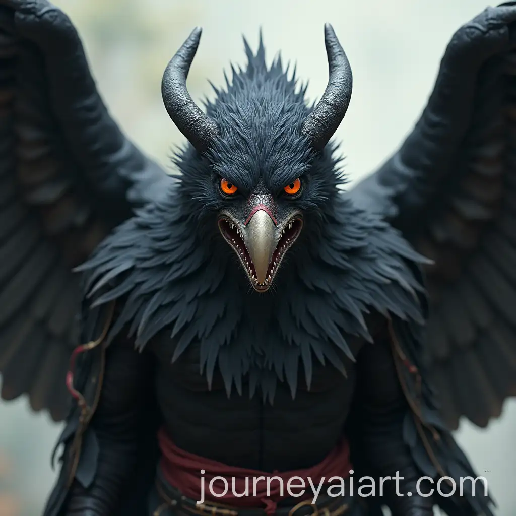 Anthropomorphic-Demon-Warrior-with-Falcon-Beak-and-Dark-Wings-in-Japanese-Folklore-Style