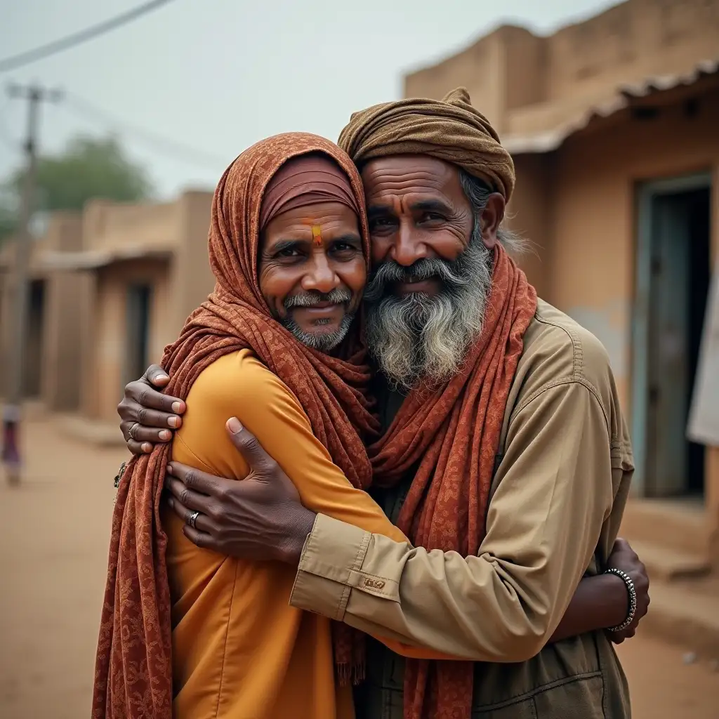 Muslim and Hindu hug together in old village