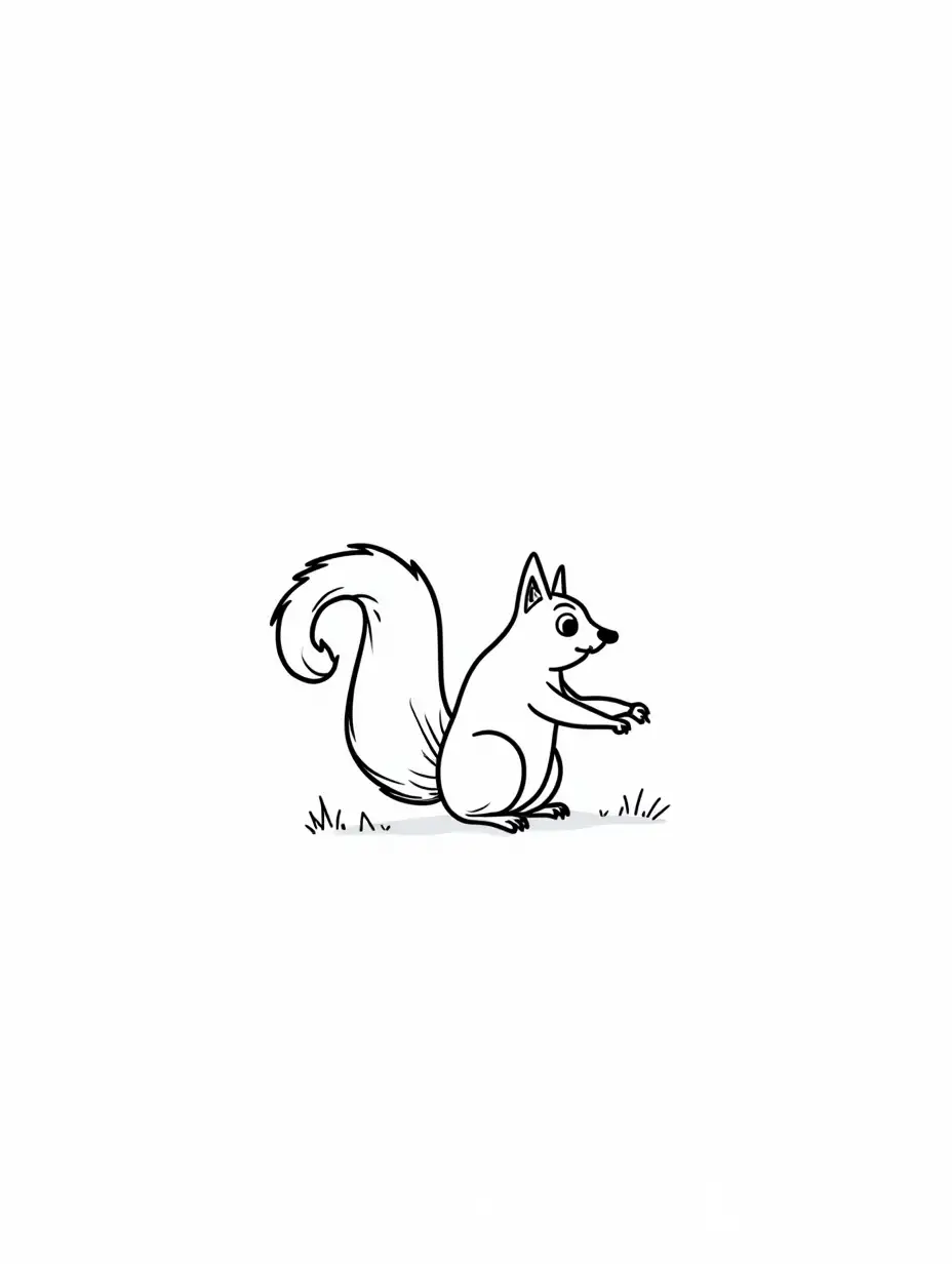 Cartoon-Squirrel-Coloring-Page-in-Black-and-White-with-Club-Scenery