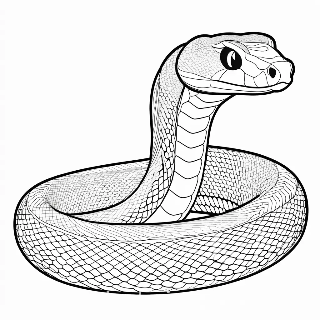 Snake, Coloring Page, black and white, line art, white background, Simplicity, Ample White Space. The background of the coloring page is plain white to make it easy for young children to color within the lines. The outlines of all the subjects are easy to distinguish, making it simple for kids to color without too much difficulty