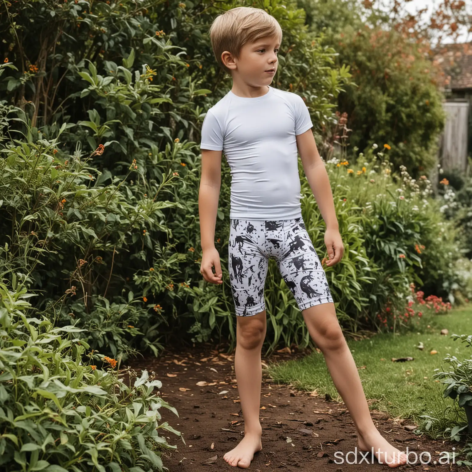 Boys-Playing-in-the-Garden-in-Zombie-Print-Compression-Shorts