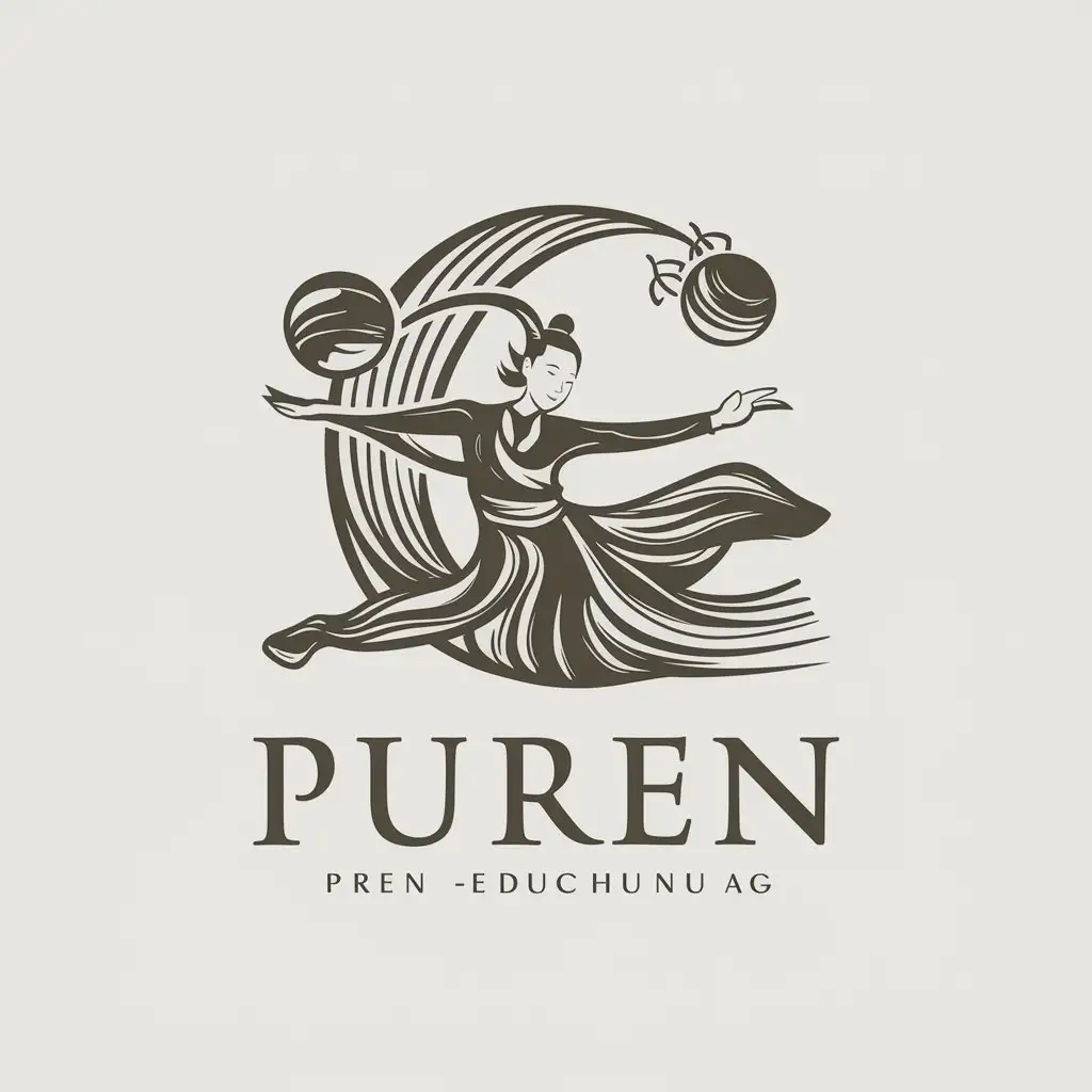 a vector logo design,with the text "Puren", main symbol:Pei Ran, Dunhuang, Chinese classical dance, Flying Apsaras,Moderate,be used in Education industry,clear background