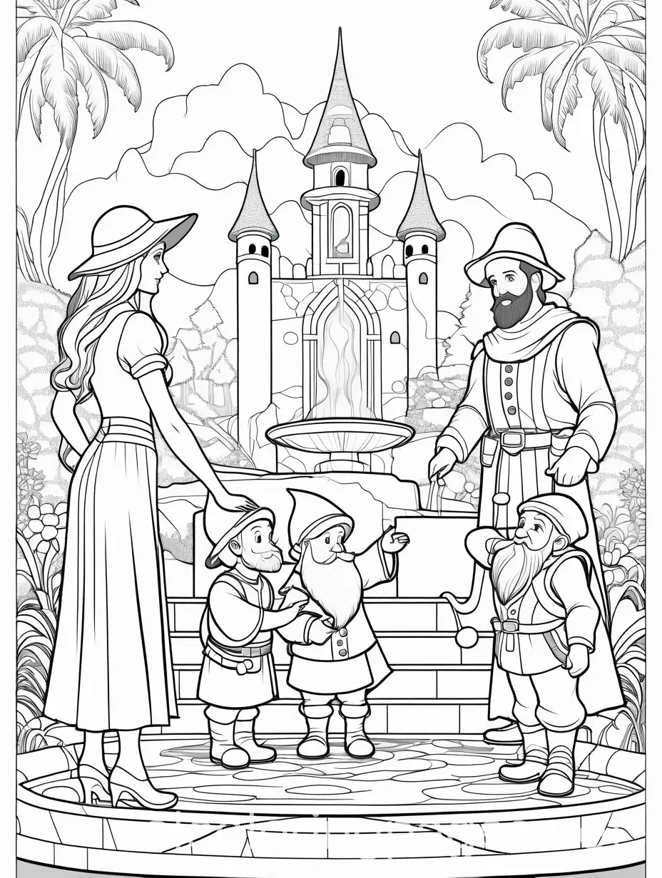 Sorceress-Prince-and-Princess-Meeting-Gnome-at-Magic-Fountain