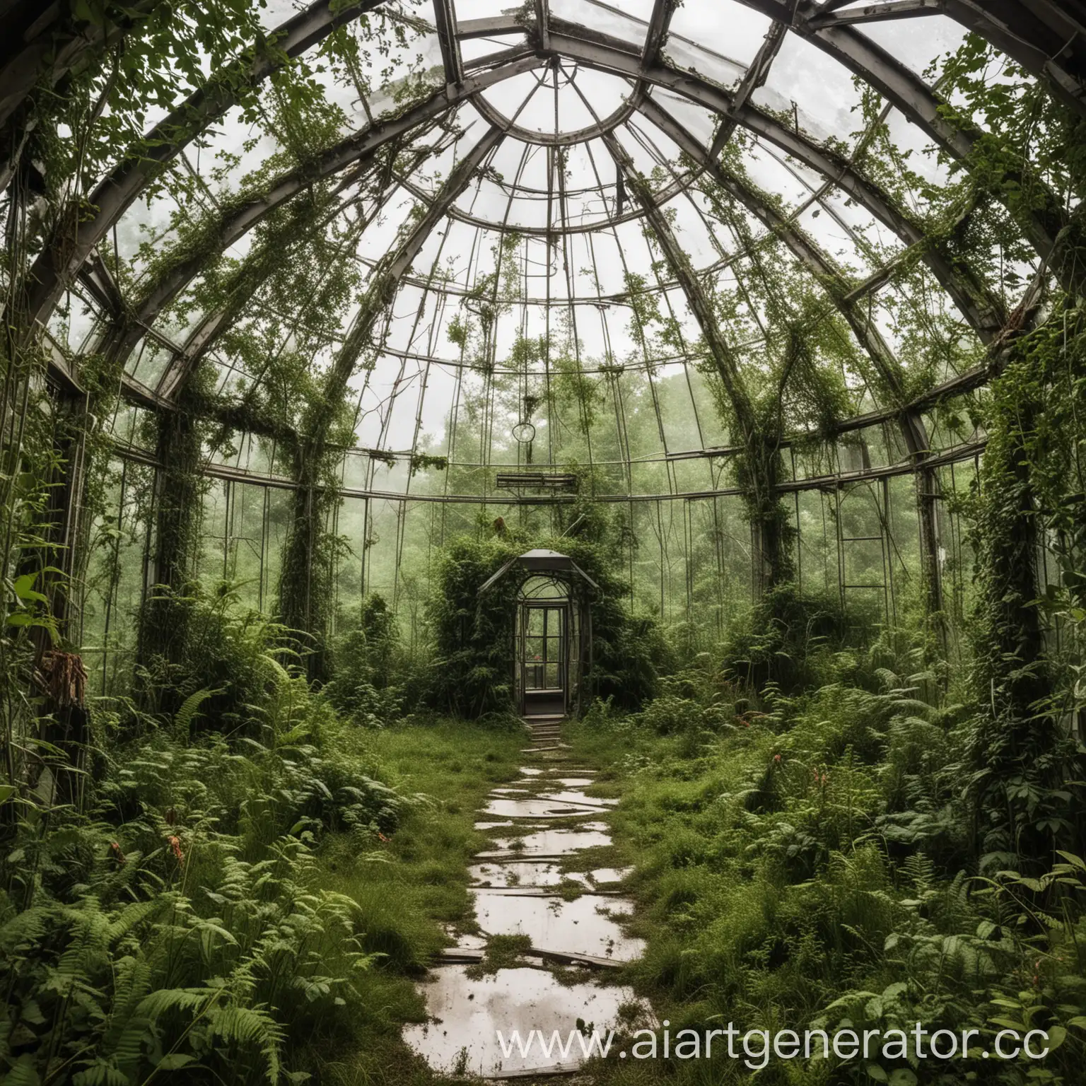 PostApocalyptic-Forest-Scene-Inside-Glass-Dome-Observatory