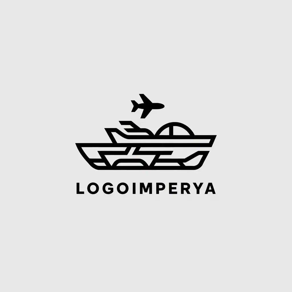 a vector logo design,with the text "LogoImperiya", main symbol:airplane ship train car,Minimalistic,clear background