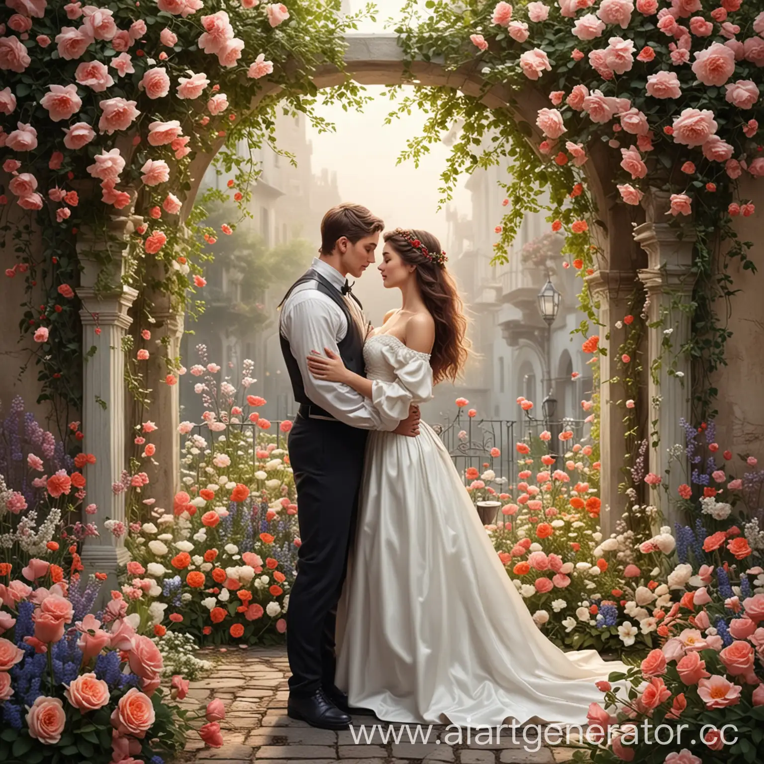 Romantic-Couple-in-a-Floral-Setting-with-Realistic-Art-Style