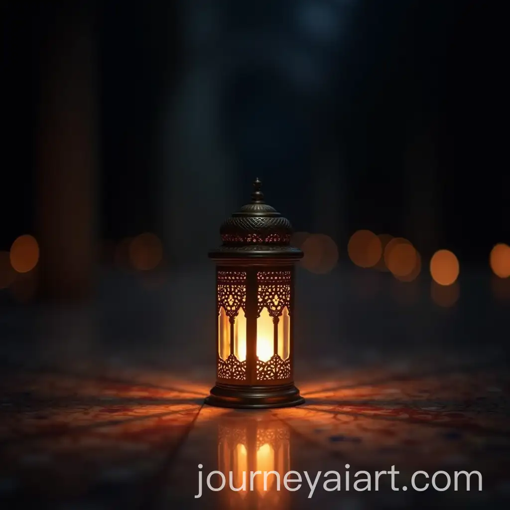 Islamic-Lantern-on-Light-Colored-Floor-with-Night-Background