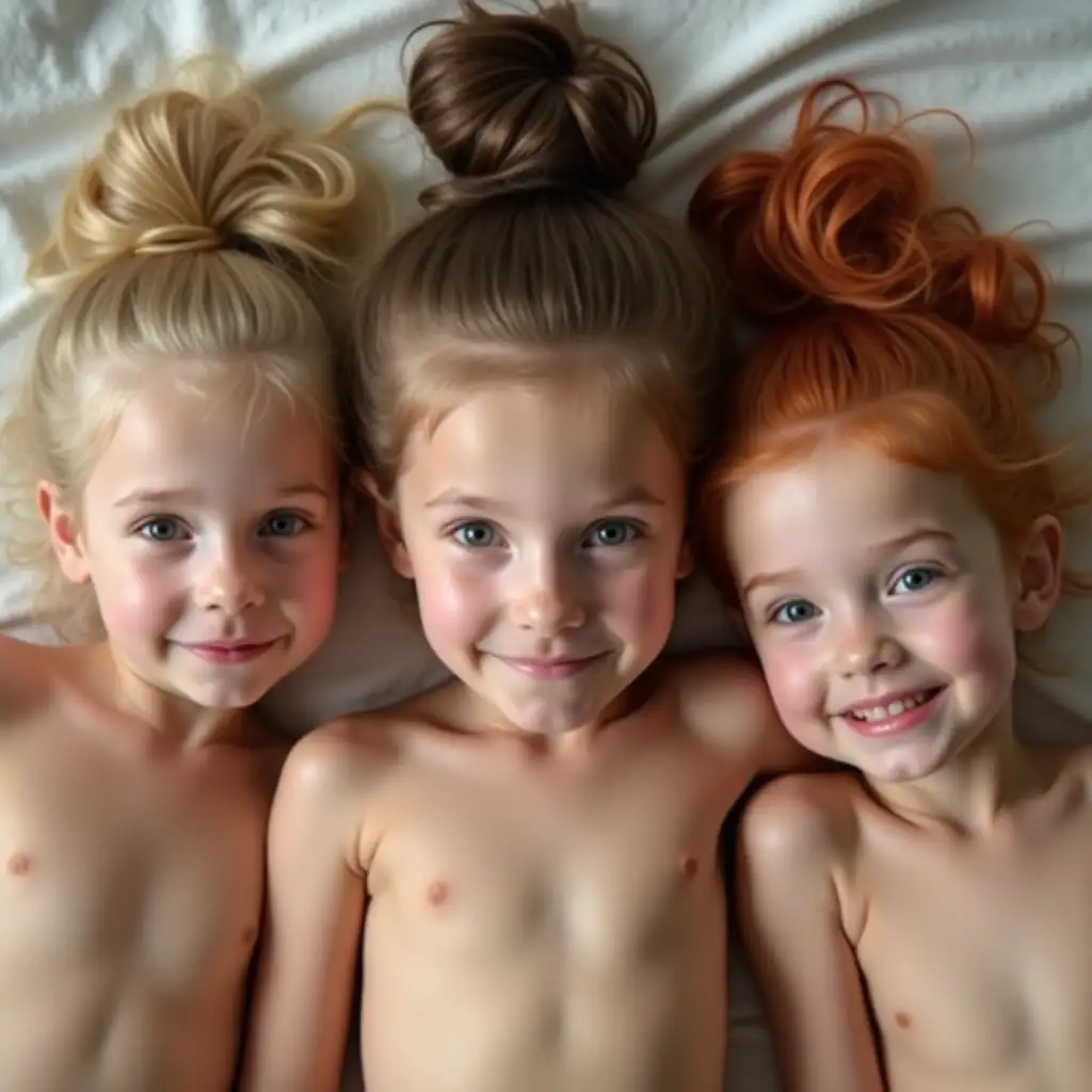 Three-Young-Girls-with-Updos-Relaxing-on-a-Bed