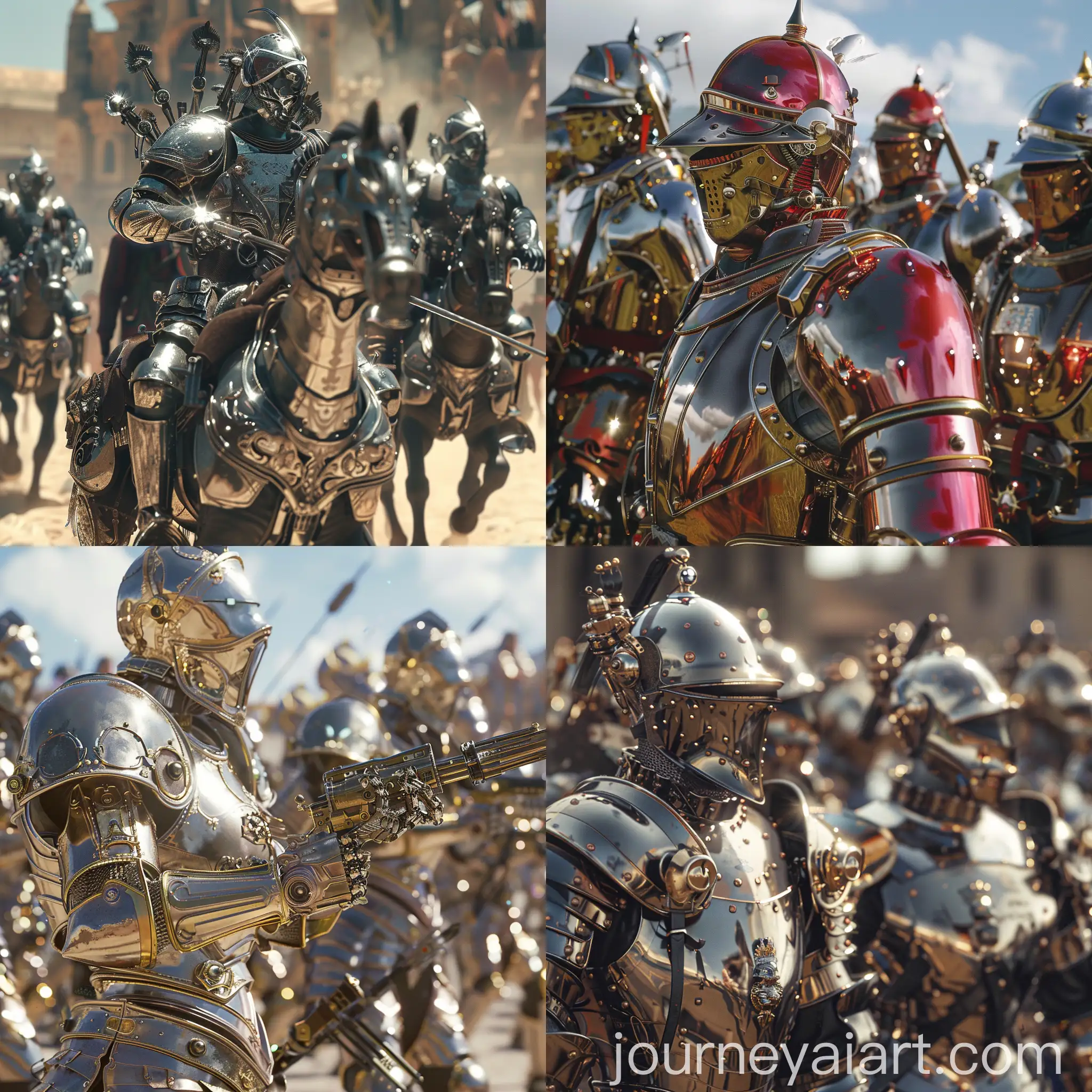 Hussar-in-Shiny-Armor-Attacking-Steampunk-Robots-Army