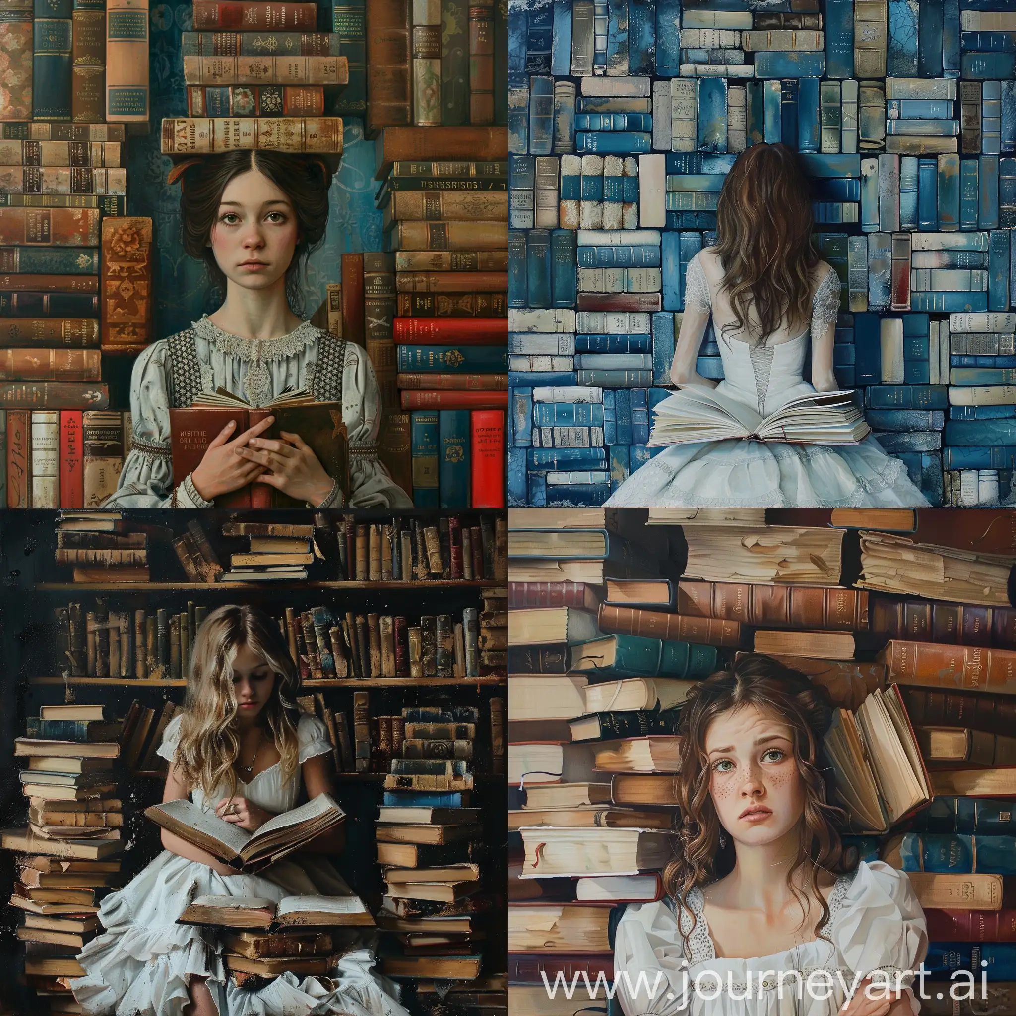 Young-Girl-Reading-Books-in-Library-Setting