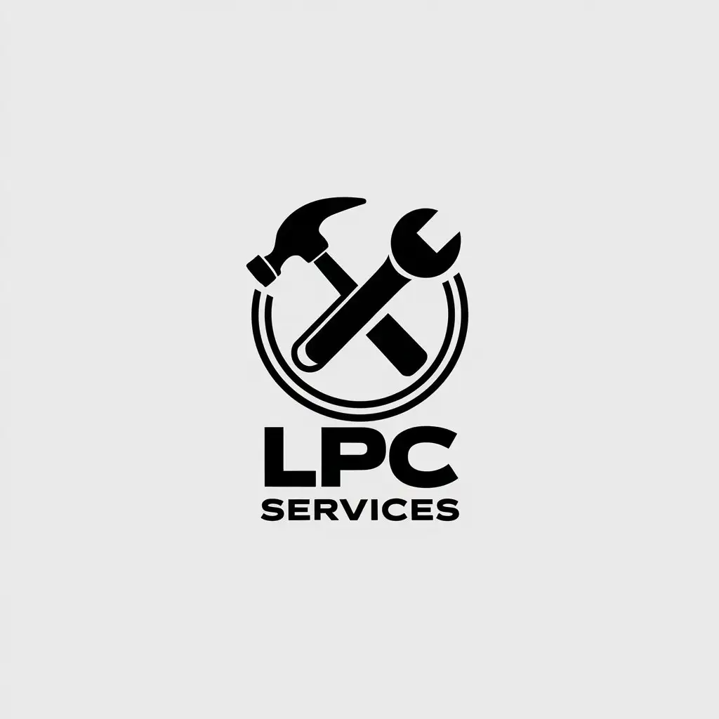 a vector logo design,with the text "Lpc Services", main symbol:works maintain co-property,Minimalistic,be used in Construction industry,clear background