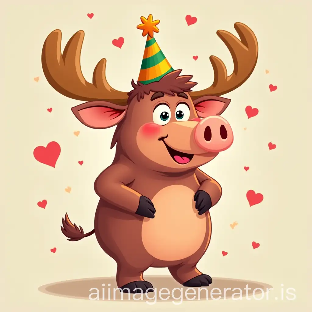 Happy-Cartoon-MoosePig-Hybrid-Celebrating-at-a-Party