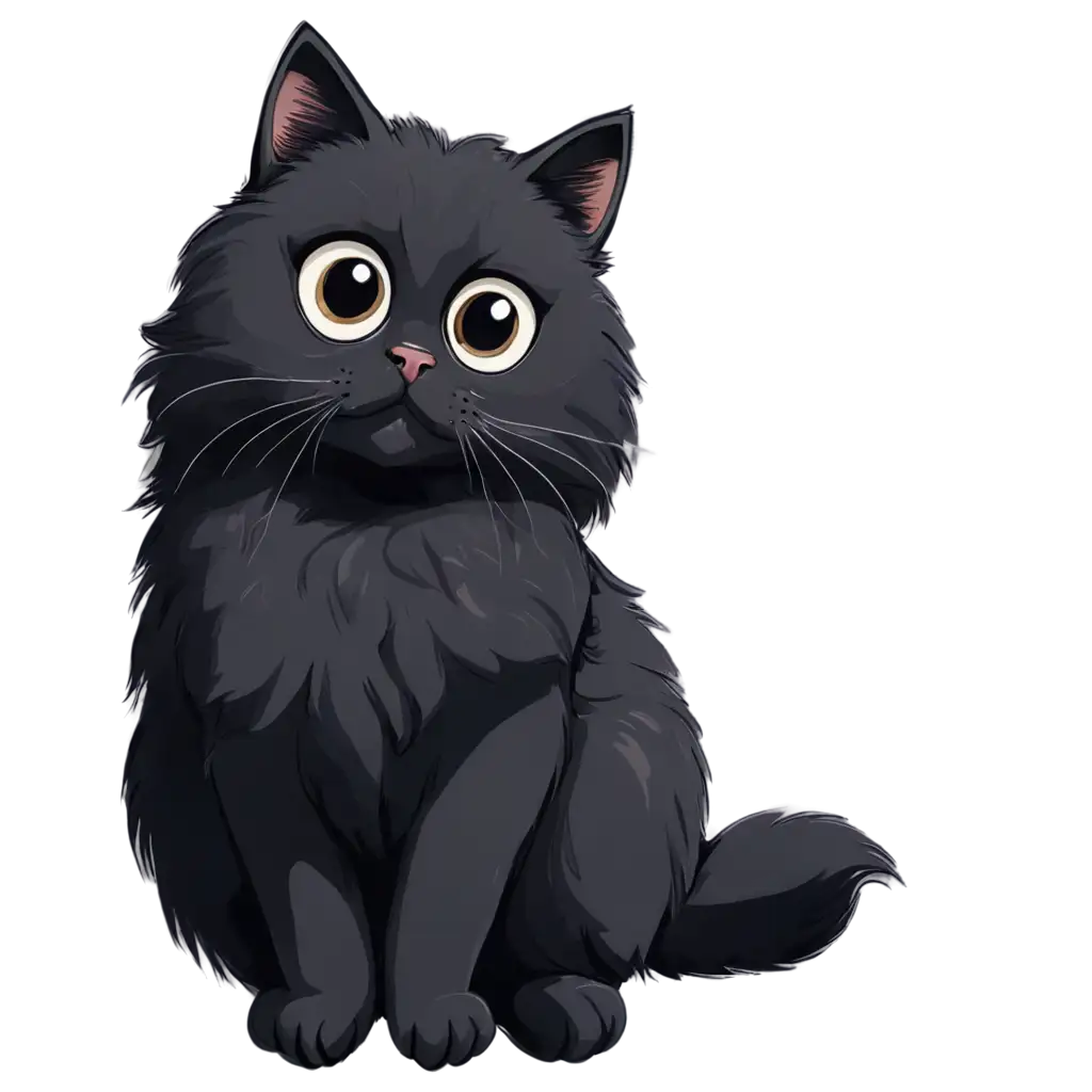 Cute-Fluffy-Black-Cat-with-Big-Eyes-HighQuality-PNG-Sticker-for-Versatile-Uses