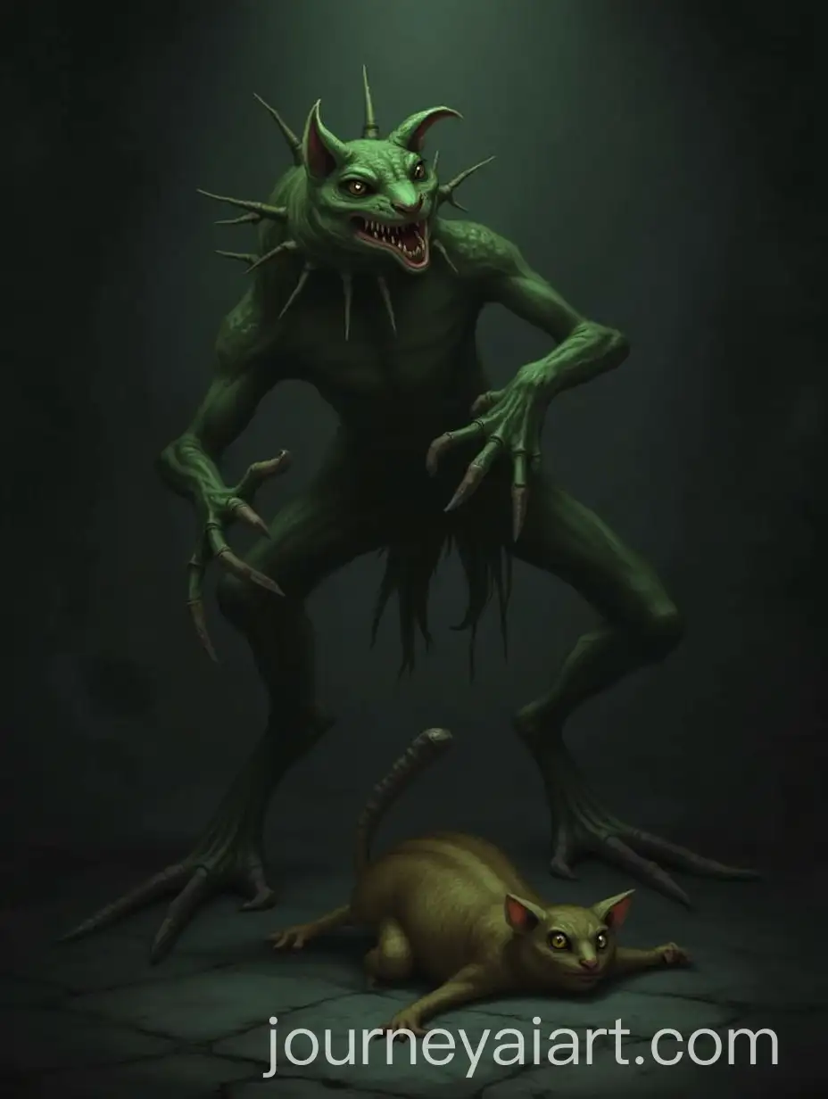 Dark-Fantasy-FrogAI-Art-Prompt-ExpansionCat-Shadow-Monster-Attack-Scene