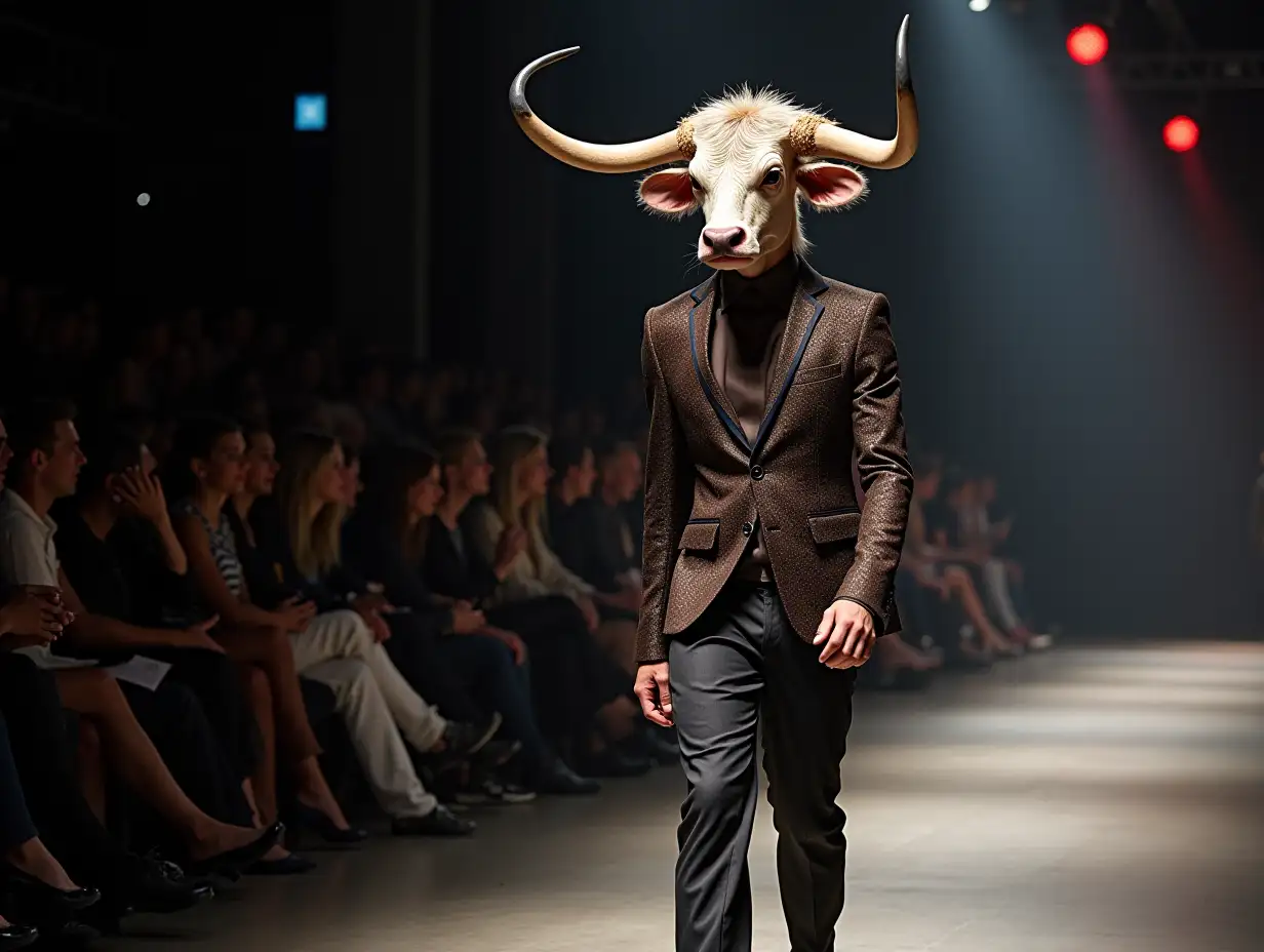 Ki fantasy a mixture of man and bull head fashion Design at a fashion show