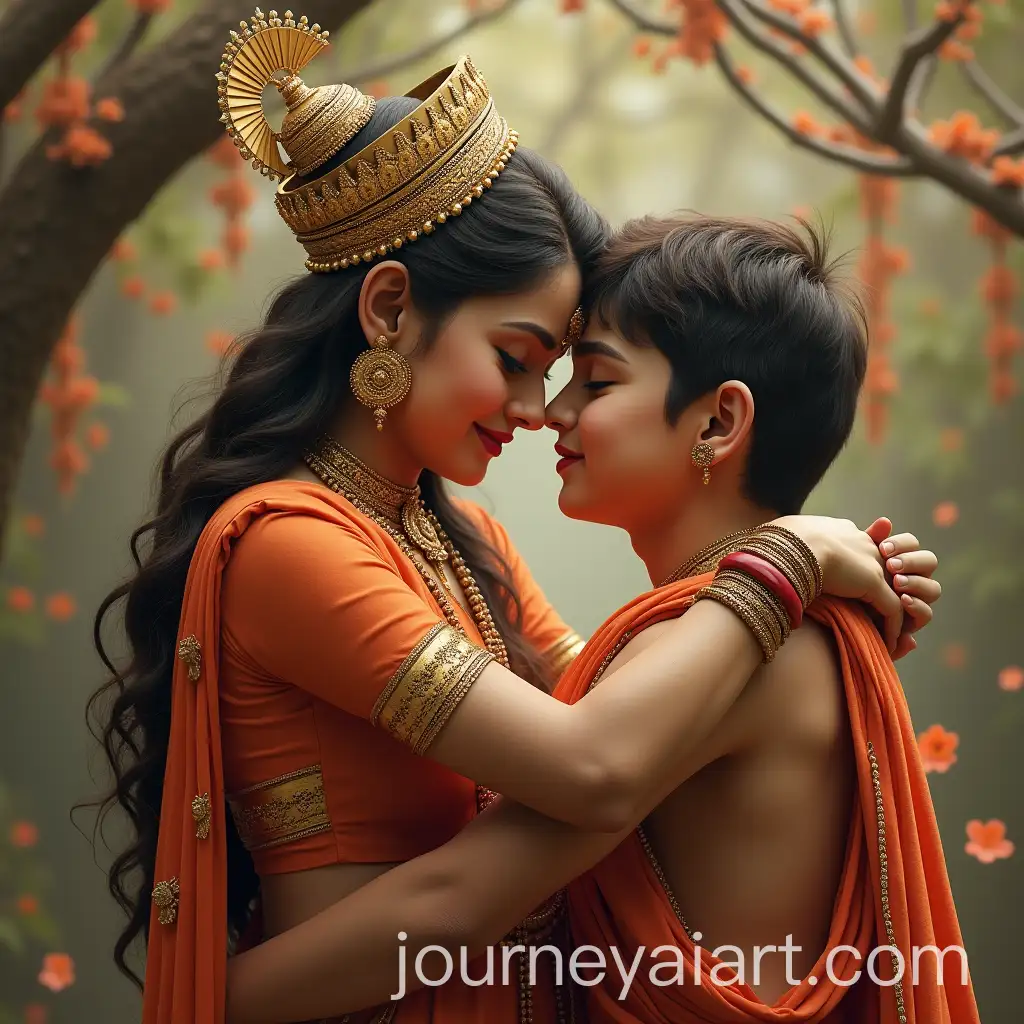 Hindu-Goddess-Saraswati-Embracing-Male-Devotee-Like-a-Son