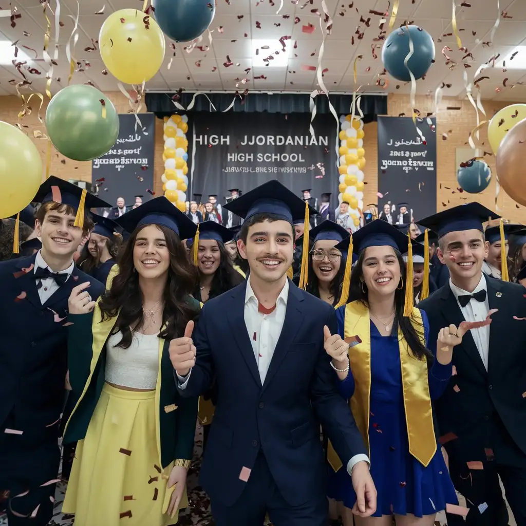 Jordanian High School Graduates Celebrating Success in Golden and Charcoal Tones