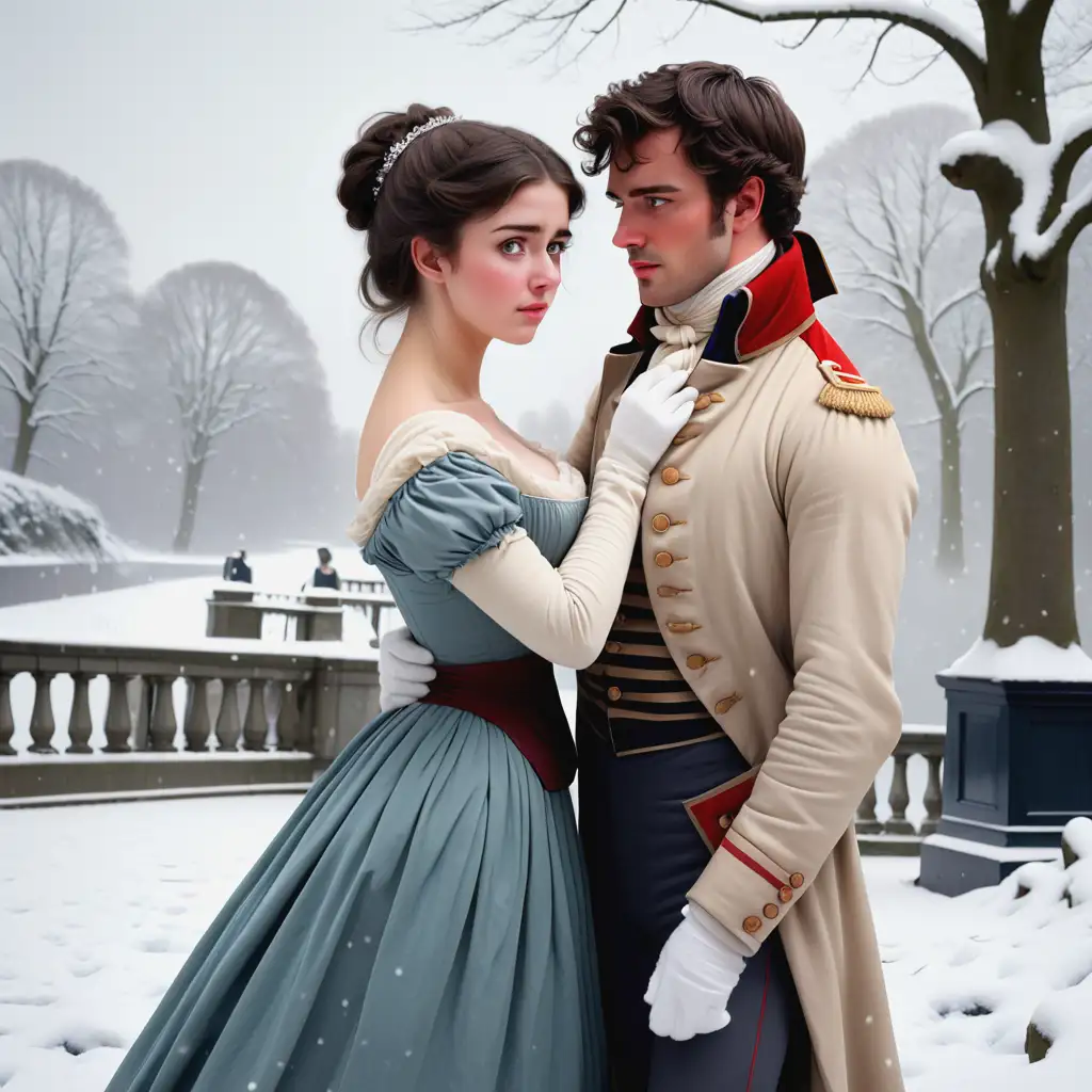 Young Woman and Handsome Earl Encounter in 1812 England Snow Scene