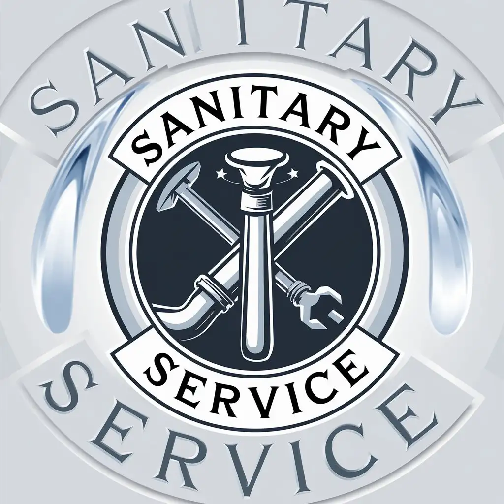 a vector logo design,with the text "Sanitary Service", main symbol:SanTechService pipe, water jet, key or wrench.,Moderate,clear background