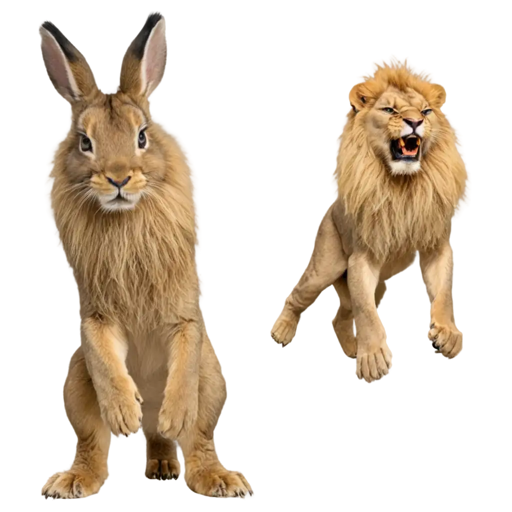 Crossed rabbit with angry lion