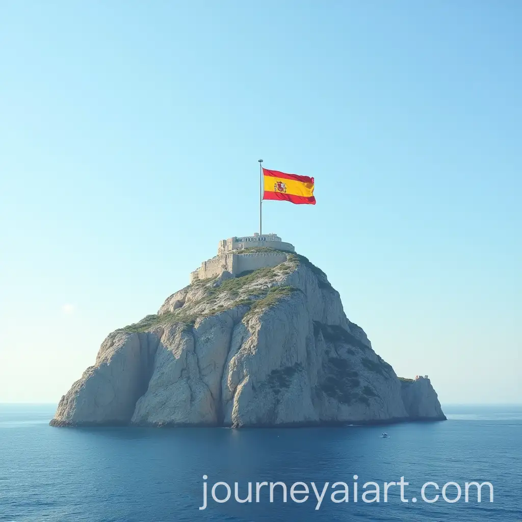 The-Rock-of-Gibraltar-with-Spanish-Flag-and-Customs-Buildings-Under-Clear-Sky