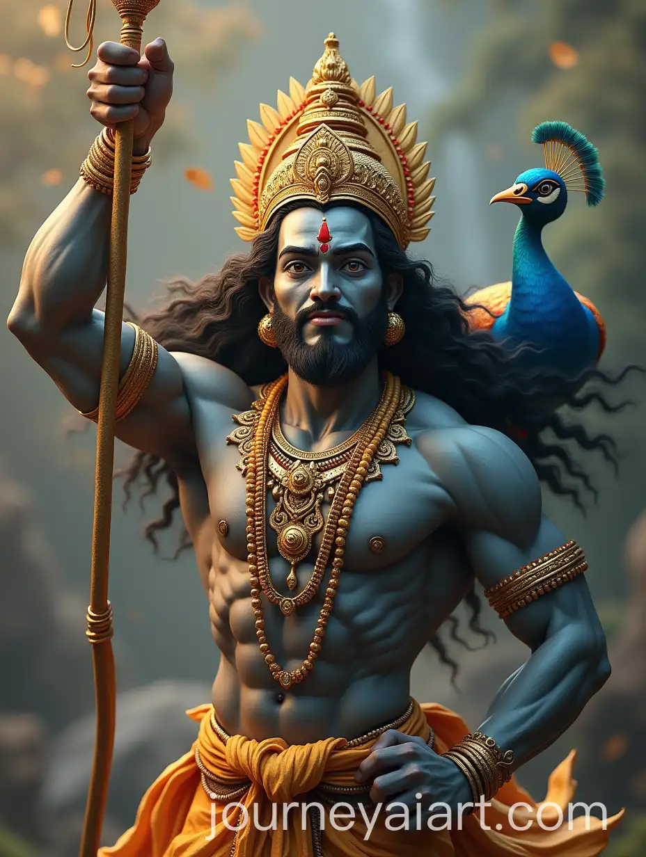 Lord-Murugan-Holding-Vel-with-Peacock-by-His-Side