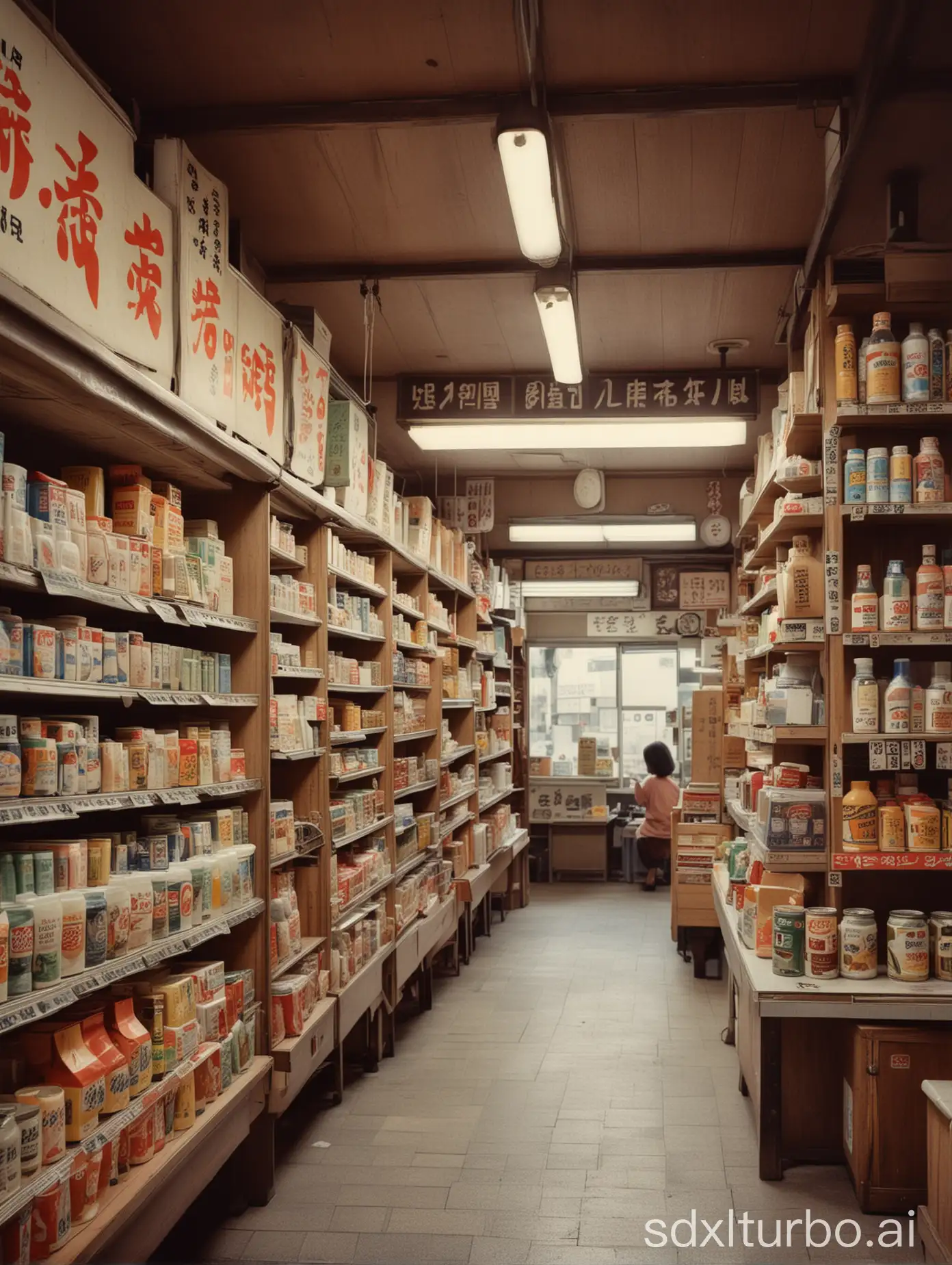 Nostalgic View of Vintage Japanese Grocery Store from 1960s