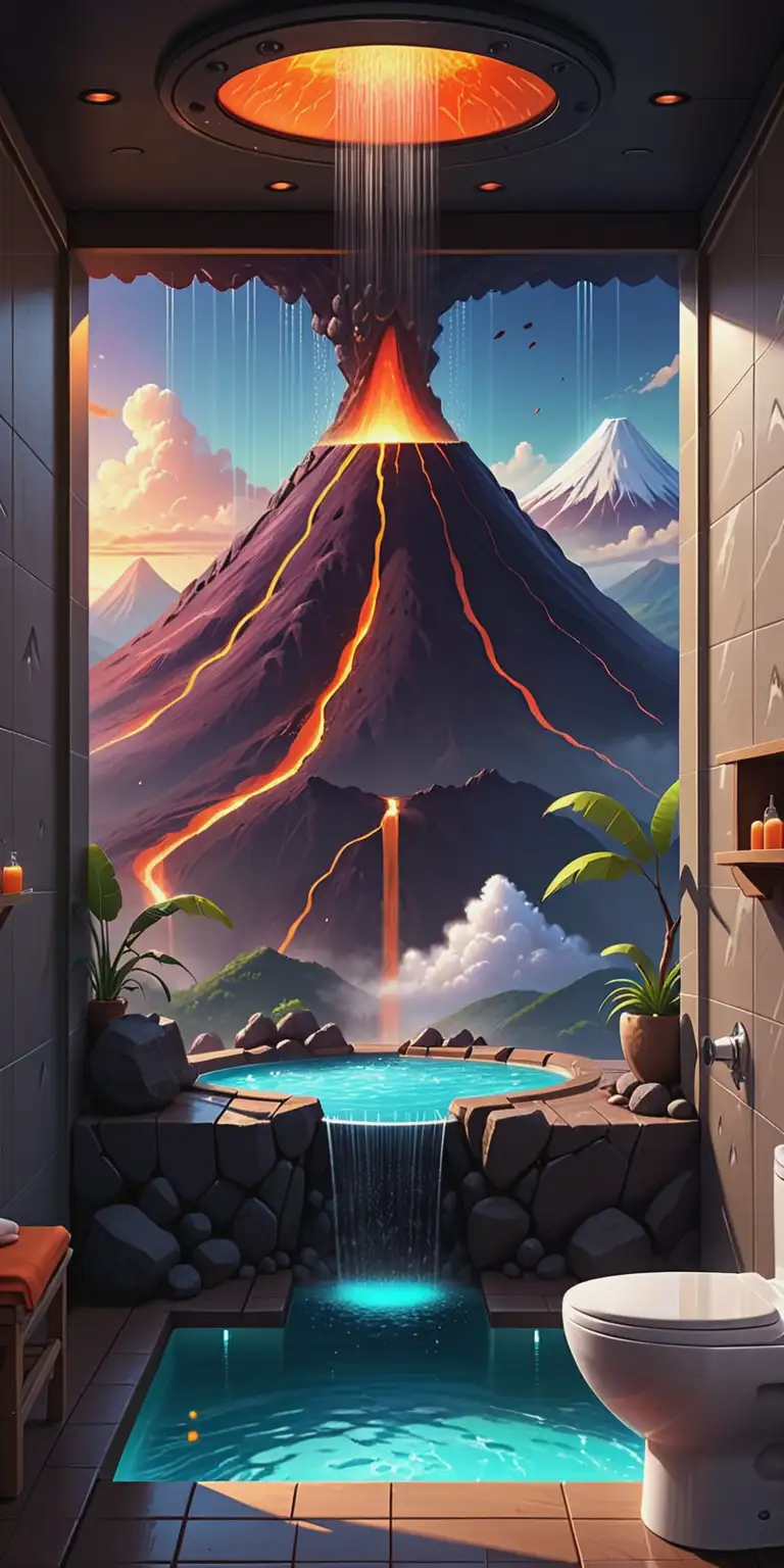 Fantasy Volcano Adventure Inside a Shower Cabin